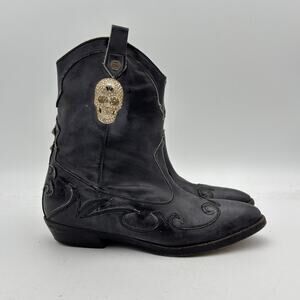 Philipp Plein Limited Edition Crystal Skull Cowboy Boots Women's 38